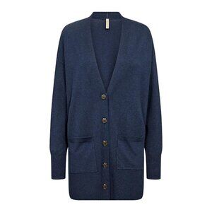 NWT SOYA CONCEPT DOLLIE 739 Navy Blue Iris Mid Length Button Down Cardigan